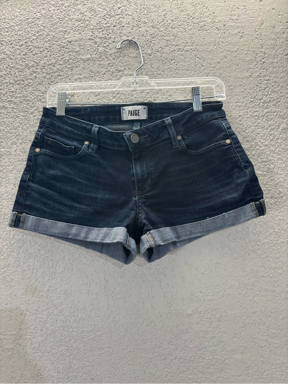 PAIGE Dark Indigo Roll-Cuff Denim Shorts
